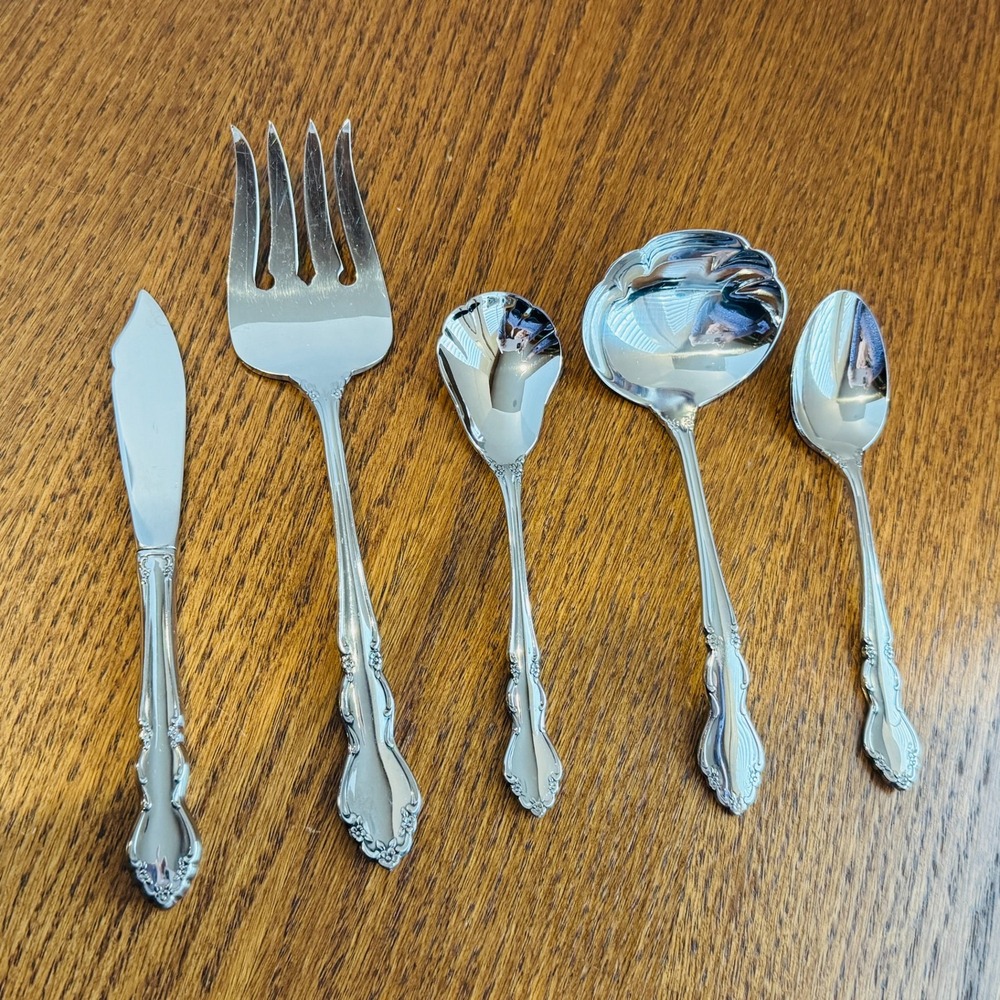 Oneida DOVER Stainless Steel Flatware Cube Mark Teaspoon plus 4 Serving Pieces